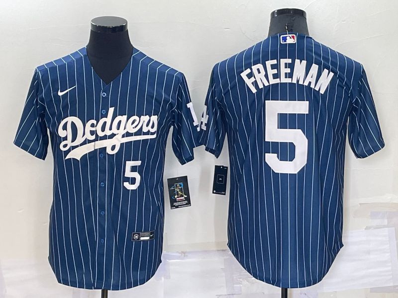 Men Los Angeles Dodgers #5 Freeman Blue Stripe Throwback Nike 2022 MLB Jerseys1
